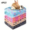 4pcs Soft & Cozy Flannel Blankets for Small Animals - Guinea Pigs, Hamsters, Rabbits, Chinchillas - Colorful Star & Floral Patterns, Warm & Comfortable Bedding for Cage Liners, Small Animal Bedding | Vibrant Animal Bedding | Plush Texture