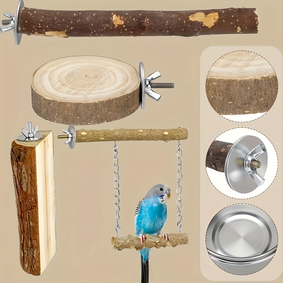 Mia-9-Piece Natural Wood Bird Toy Set for Parrots and Small Birds - Image 7