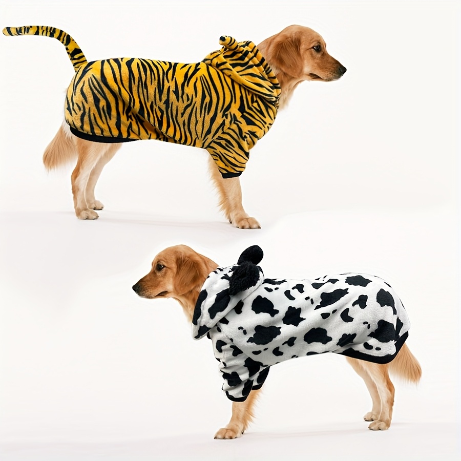 Mia-Cozy Flannel Dog Hoodie Tiger and Cow Print