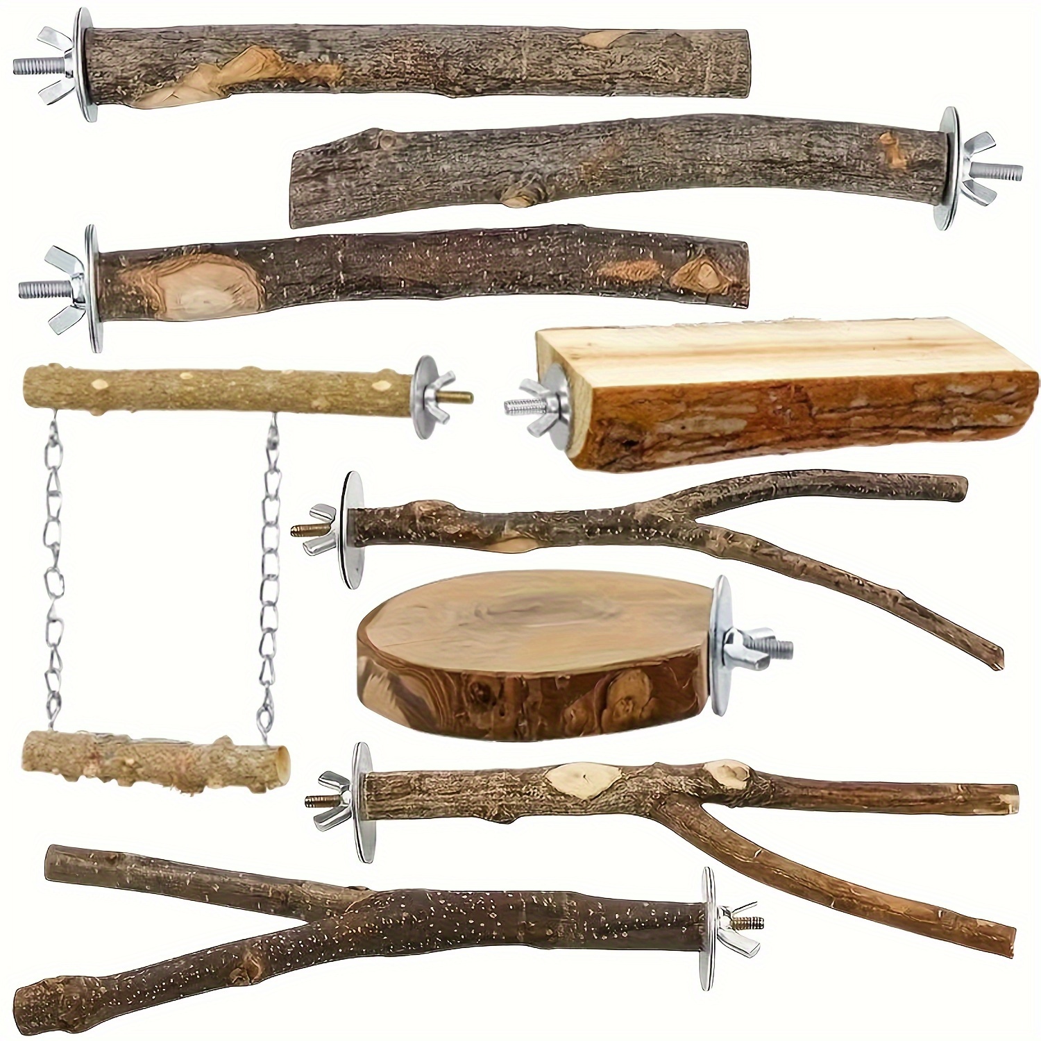 Mia-9-Piece Natural Wood Bird Toy Set for Parrots and Small Birds - Image 3