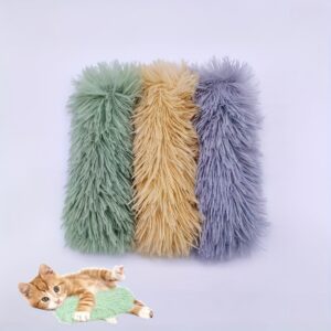 3pcs Soft Plush Cat Toy Pillows with Crinkle Paper – Interactive Long Pile Cat Play Cushions in Mint Green, Mustard Yellow & Lavender Purple for Comfort and Fun, Interactive Cat Toy